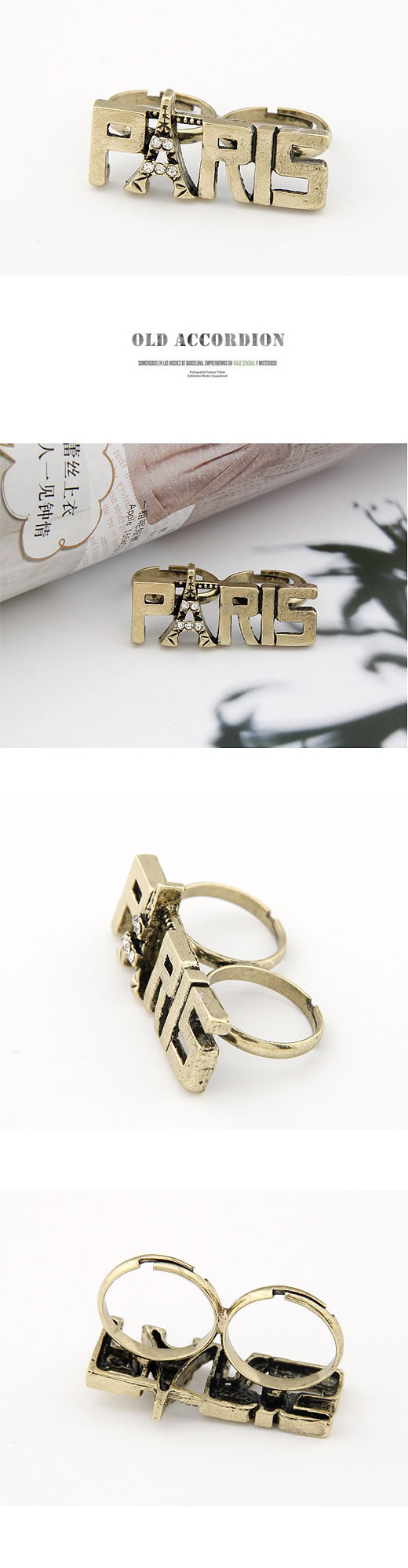 Cubic Gold Color Paris Letter,Korean Rings