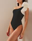 Fashion Swimsuit Polyester Color-block One-shoulder Swimsuit