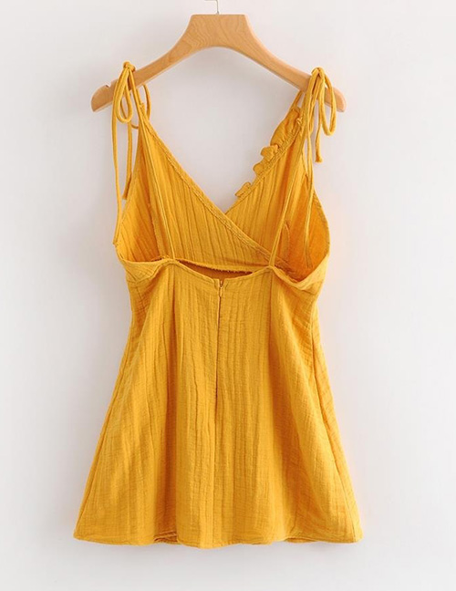 Fashion Yellow Pure Color Decorated Dress