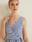 Fashion Blue V Neckline Design Stripe Pattern Dress