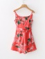Fashion Red Bowknot Shape Decorated Flower Pattern Jumpsuit