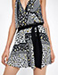 Fashion Black V Neckline Design Leopard Pattern Jumpsuit
