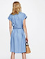 Fashion Blue V Neckline Design Pure Color Dress